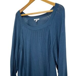 Maurice's Sweater 3X Tunic Ribbed Knit Blue Curved Hem Stretch Raglan NWOT